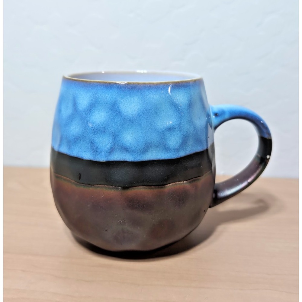 Roscher Stoneware Artisan Coffee Mug Hammered Metallic Bronze Blue Glaze
